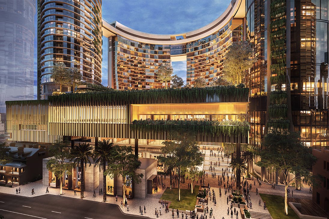 a render of the George Street entrance of Queens Wharf Brisbane